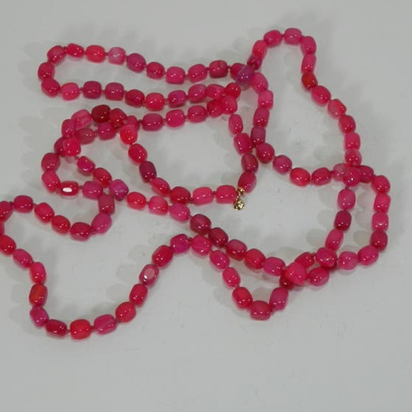 Opera Length Hot Pink Gemstone Necklace Designer Signed LR - Picture 8 of 14